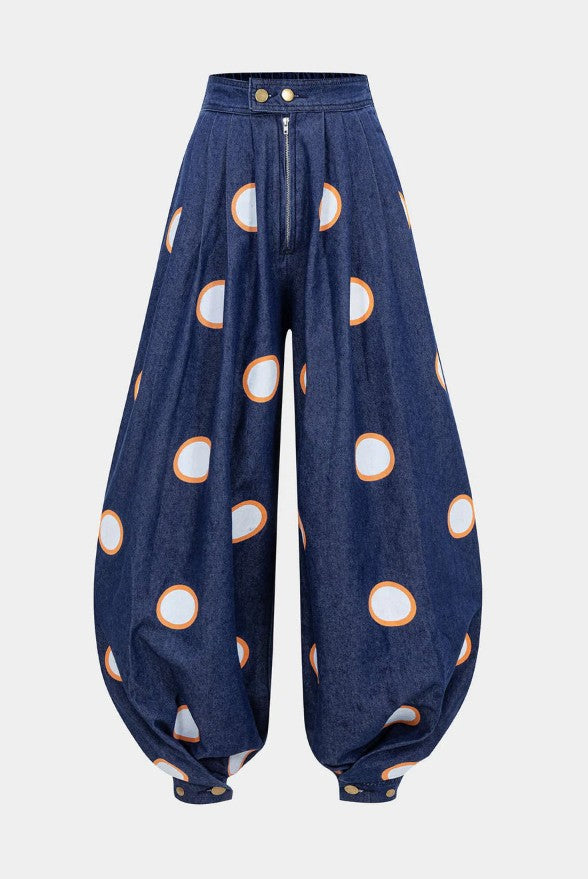 AGATA | Balonowe Bawełniane Spodnie z Wysokim Stanem