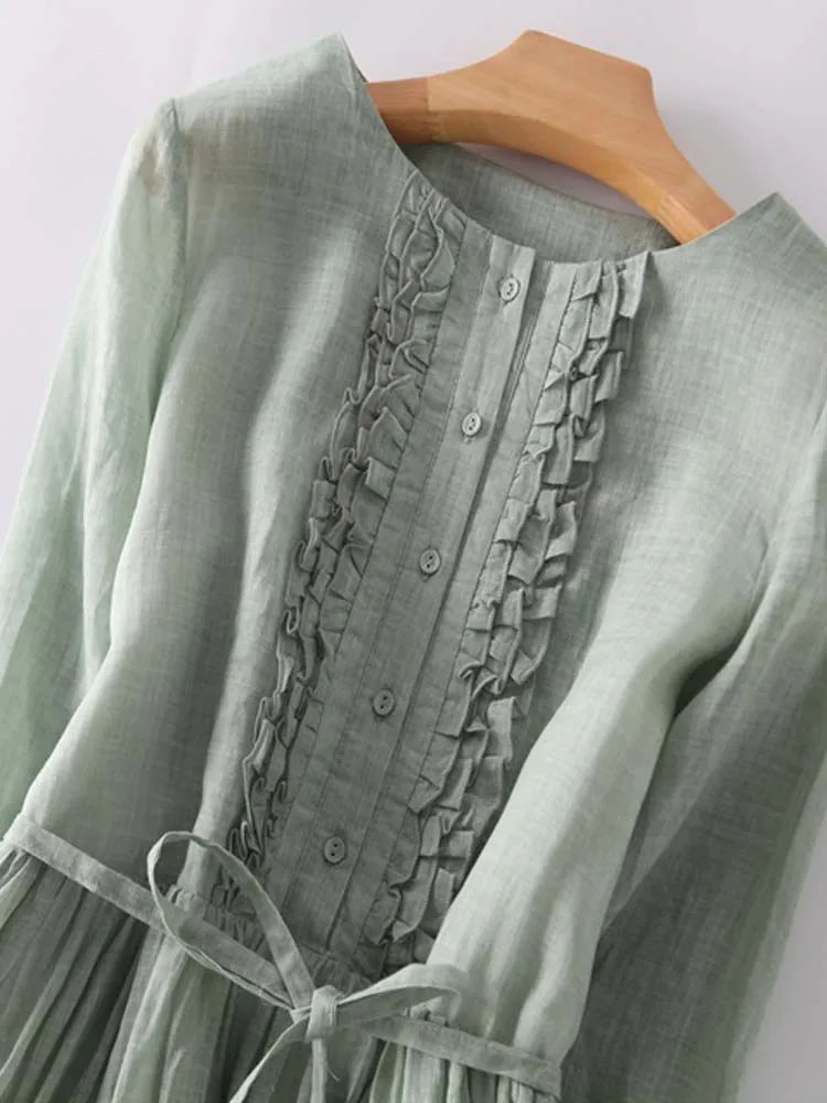 ARIAH | Sukienka Damska w Stylu Retro z Okrągłym Dekoltem i Wiązaniami w Talii